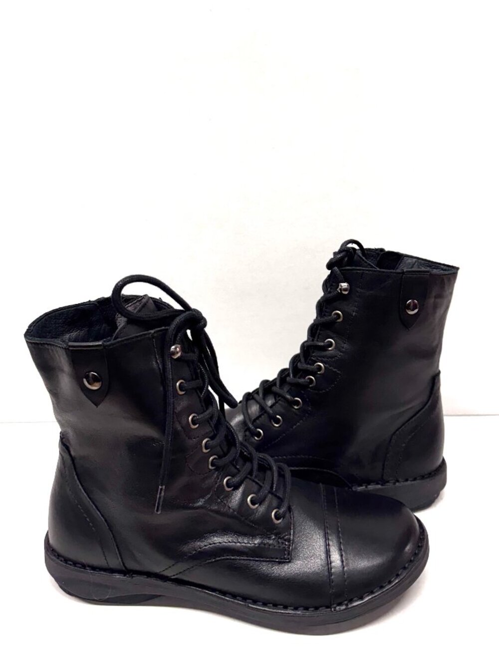 MIZ MOOZ SOFT LEATHER BOOTS LACE UP SIDE ZIP BLACK 37EU / 7US NEW B 58